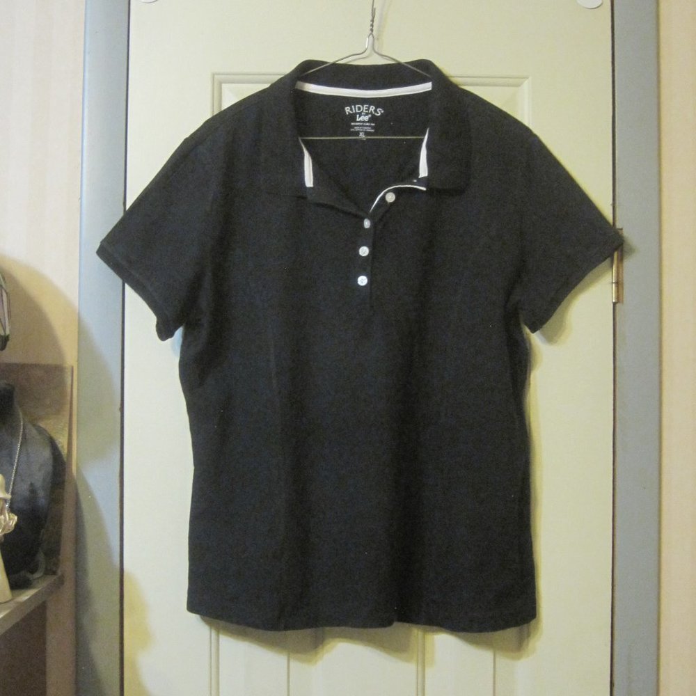 Riders by Lee Slimming Silhouette Black Short Sleeve Polo Shirt Size XL